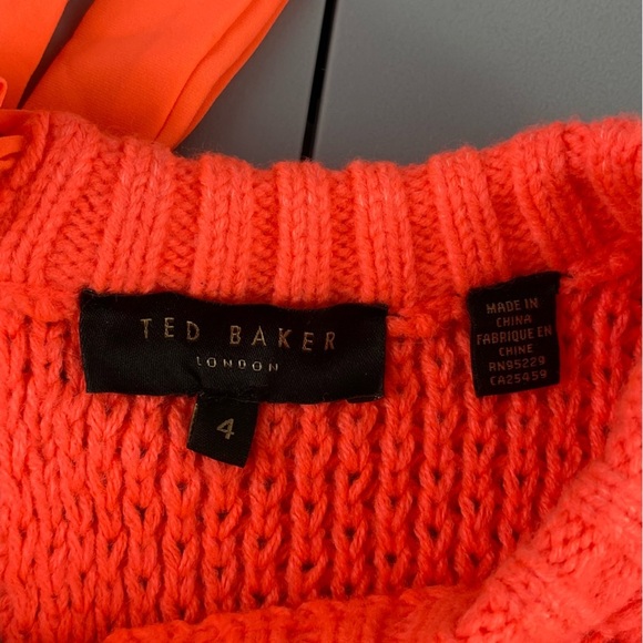 Ted Baker Neon Orange Fishnet Sweater with Bow Tie on Neck - Picture 3 of 12